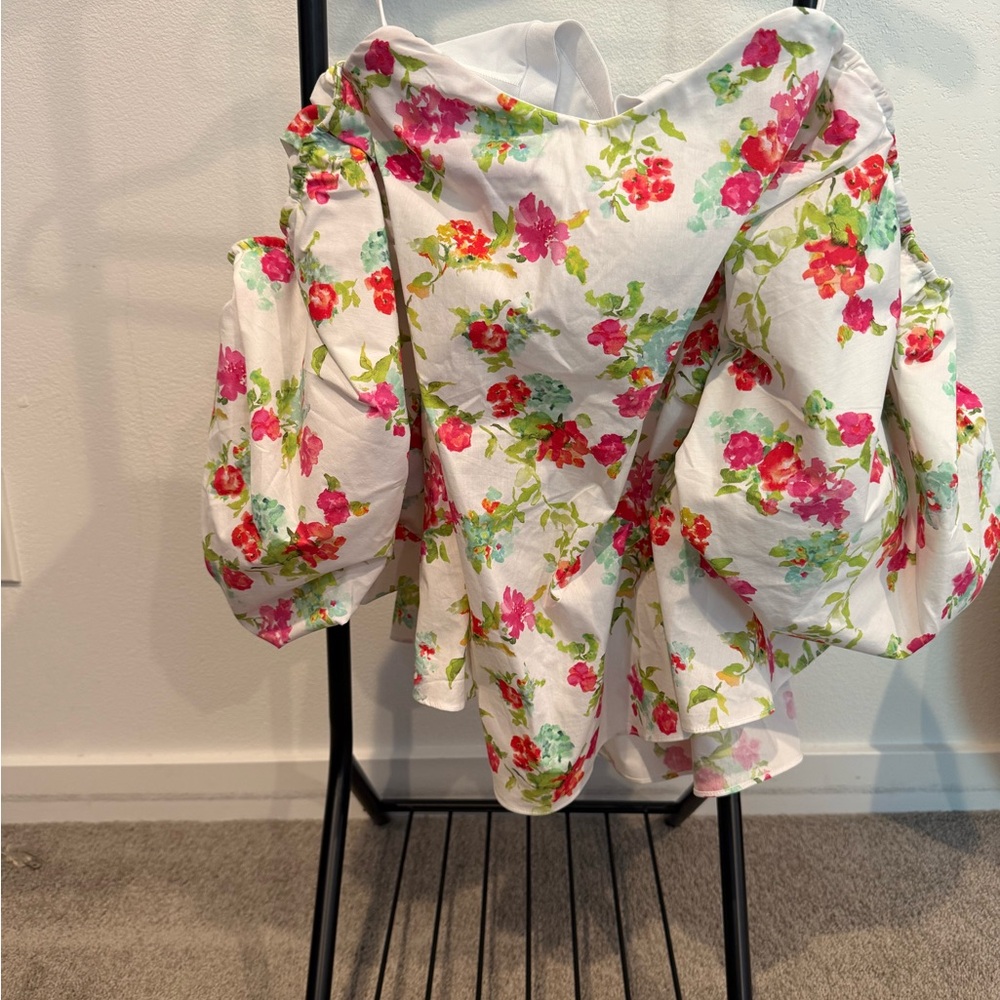 Caroline Constas White Floral Off-Shoulder Blouse